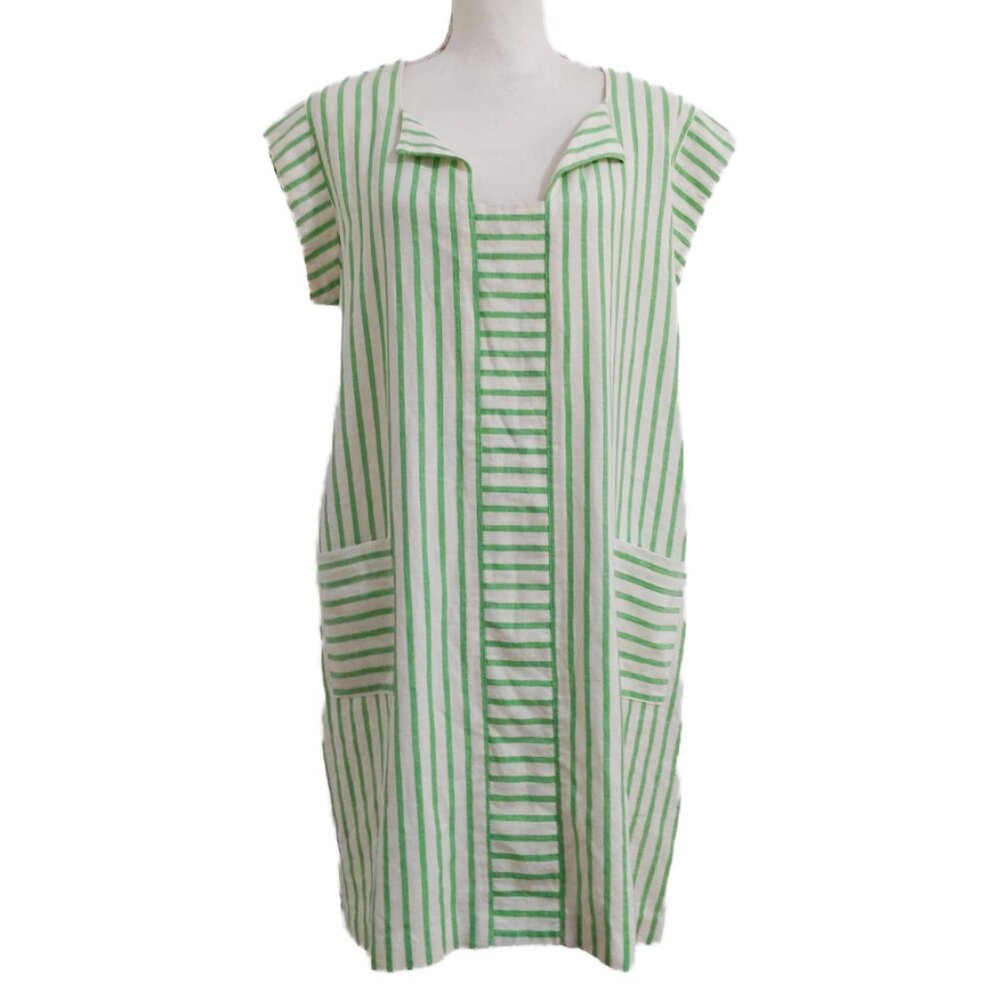 Wiggy Kit Cotton & Linen Green Striped Dress